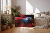 Sinus Art Wandbild 120x80cm Makroaufnahme eines Kampffischs mit leuchtend roter Flosse und glänzenden Schuppen