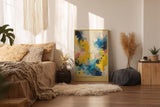Paul Sinus Wandbild in 40x60cm The Color Dance – Farbintensive abstrakte Komposition in Gelb-, Blauund Weißtönen