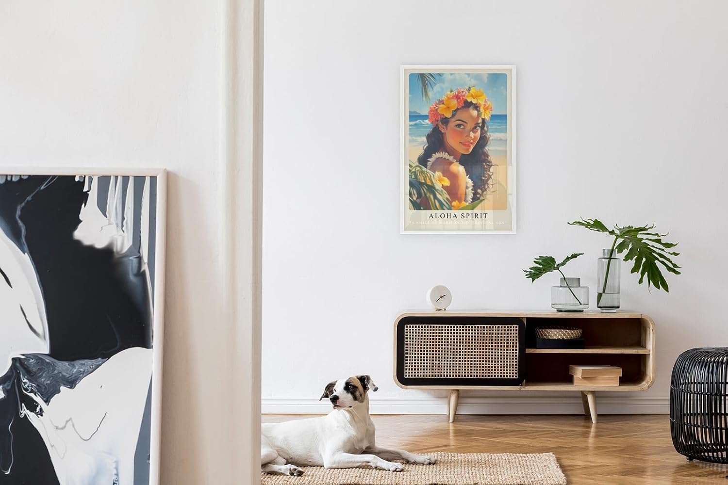 Paul Sinus Leinwandbild 80x120cm Aloha Spirit – Frau, Hawaii, Tropen, Blumenkranz, Strand, Ozean, Sonne, Natur, Exotik, Schönheit, Wärme, Leichtigkeit