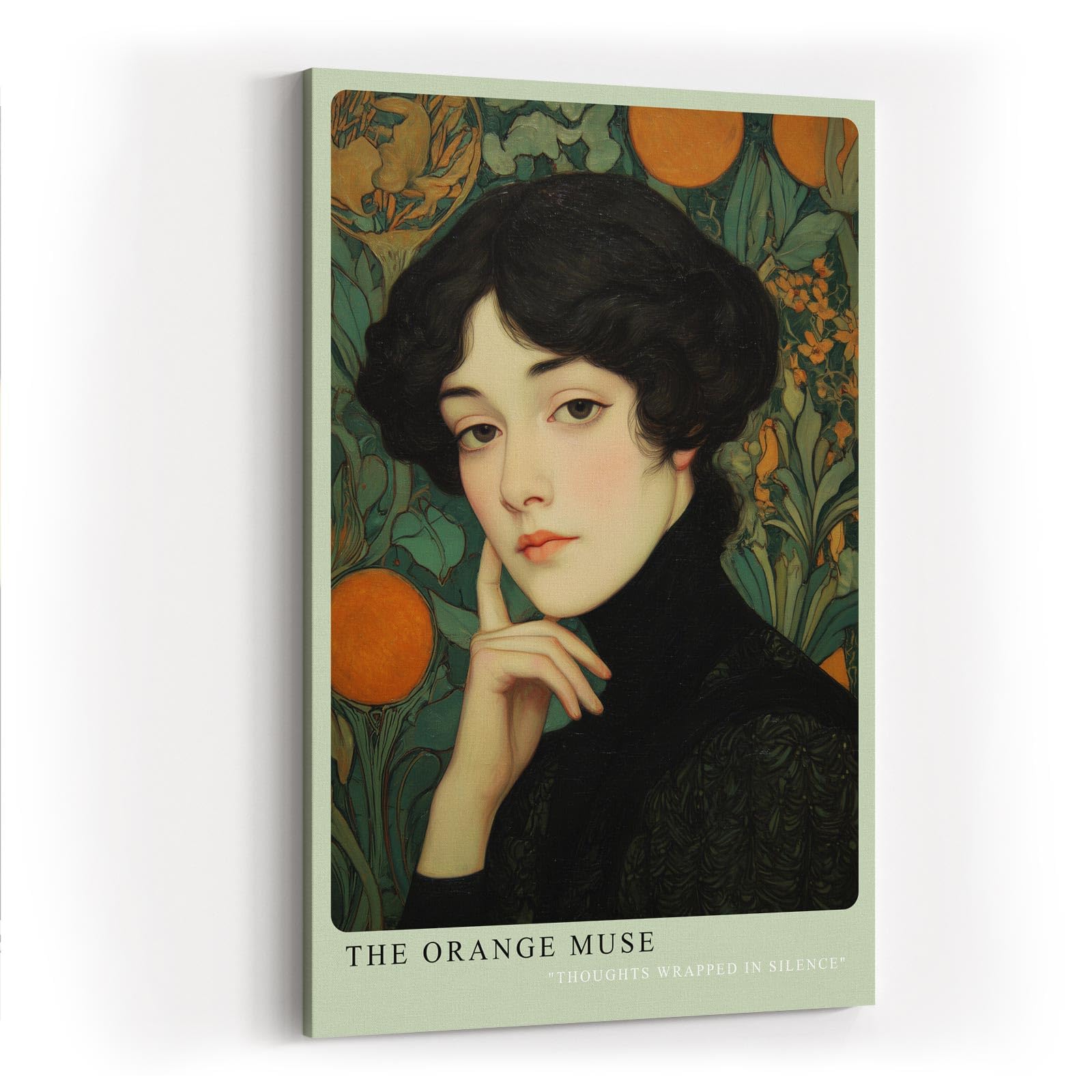 Paul Sinus Wandbild in 40x60cm The Orange Muse – Elegantes Porträt im Jugendstil mit warmen Orangetönen und kunstvollen floralen Details