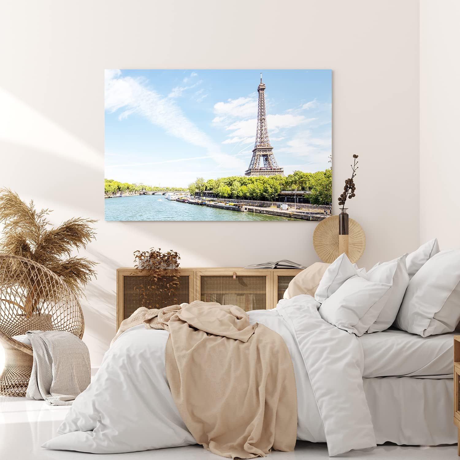 Paul Sinus Wandbild 120x80cm Paris Eiffelturm Fluss Frankreich Kanal blauer Himmel