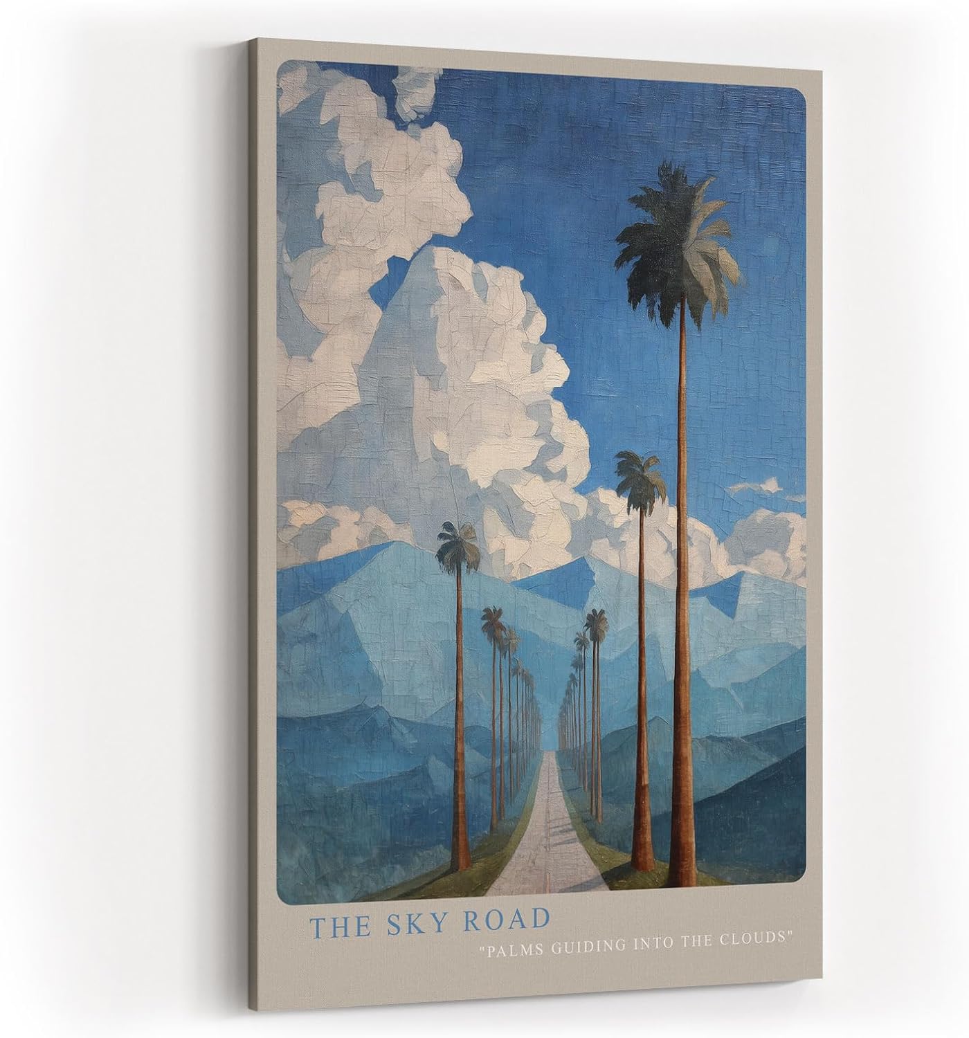 Paul Sinus Wandbild in 40x60cm The Sky Road mit Palmenallee und dramatischem Wolkenhimmel vor blauen Bergen für eindrucksvolle Wandgestaltung