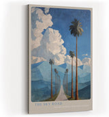Paul Sinus Wandbild in 40x60cm The Sky Road mit Palmenallee und dramatischem Wolkenhimmel vor blauen Bergen für eindrucksvolle Wandgestaltung