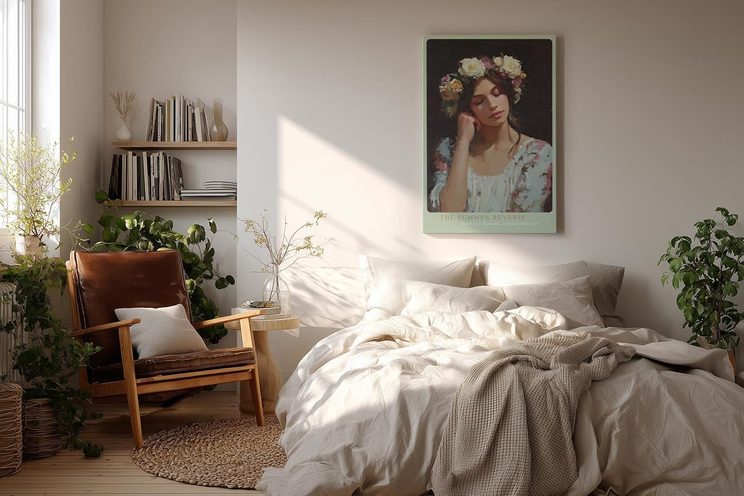 Paul Sinus Wandbild in 40x60cm The Summer Reverie verträumtes Porträt einer jungen Frau mit Blumenkranz vor dunklem Hintergrund