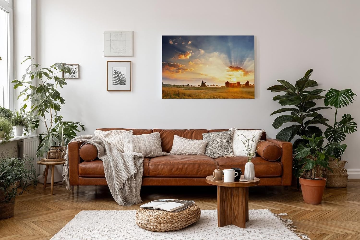 Sinus Art Wandbild 120x80cm Weite Felder im goldenen Abendlicht mit ausdrucksstarkem Himmelspanorama