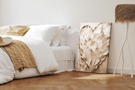 Paul Sinus 60x90cm Wandbild Kraft der Liebe in Beige – Plastische Herzkomposition mit floraler Struktur Blume