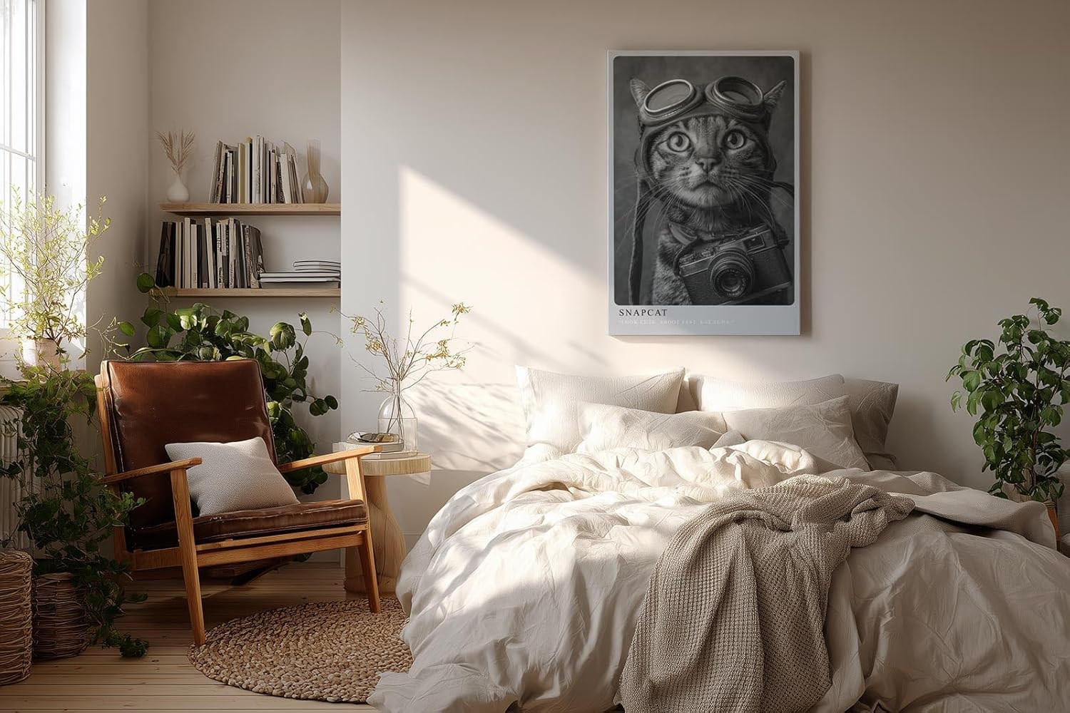Paul Sinus Wandbild in 40x60cm Snapcat – Humorvolles Katzenporträt in Schwarz-Weiß mit Kamera und Fliegerbrille