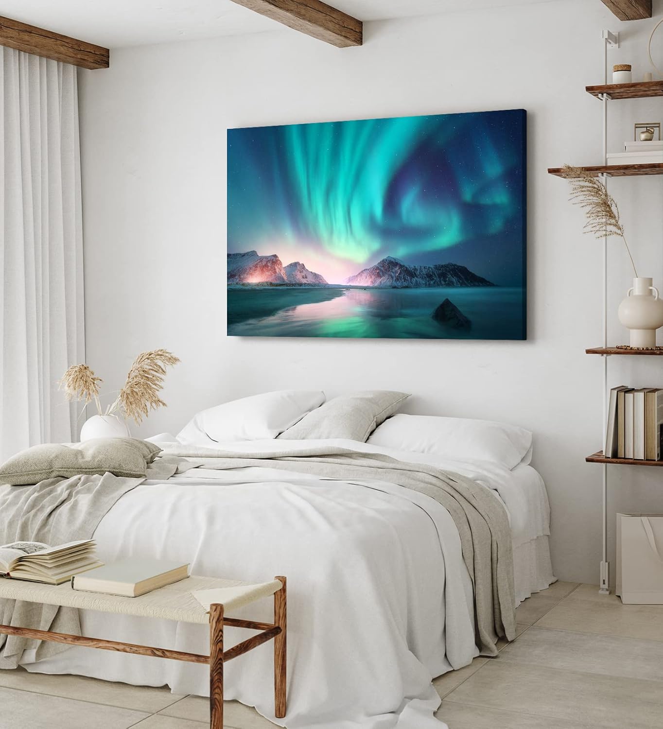 Paul Sinus Wandbild 120x80cm Norwegen Berge Polarlichter Sternenhimmel Nacht