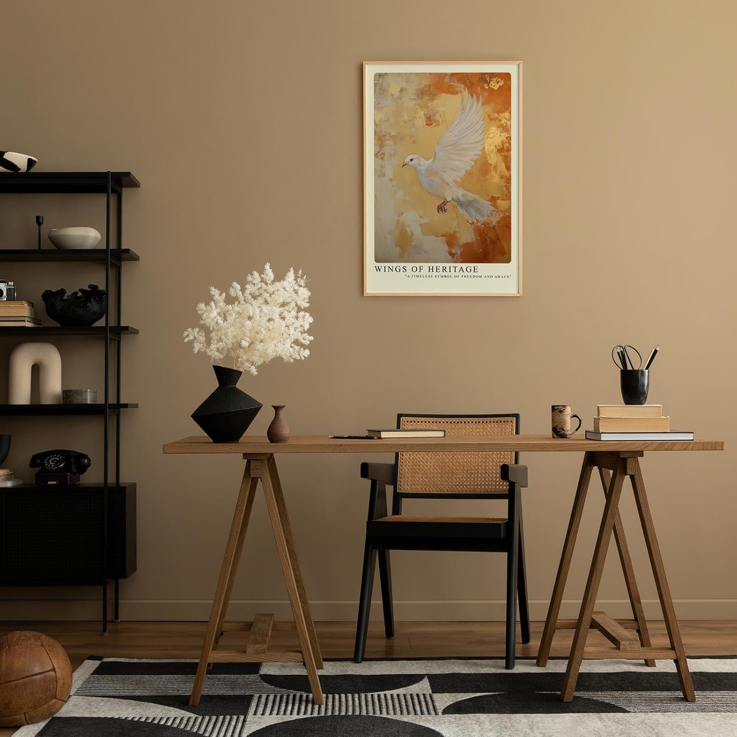 Paul Sinus Leinwandbild 40x60cm Flügel des Erbes – Symbolische weiße Taube im Flug mit goldenem Hintergrund und ausdrucksstarker Eleganz