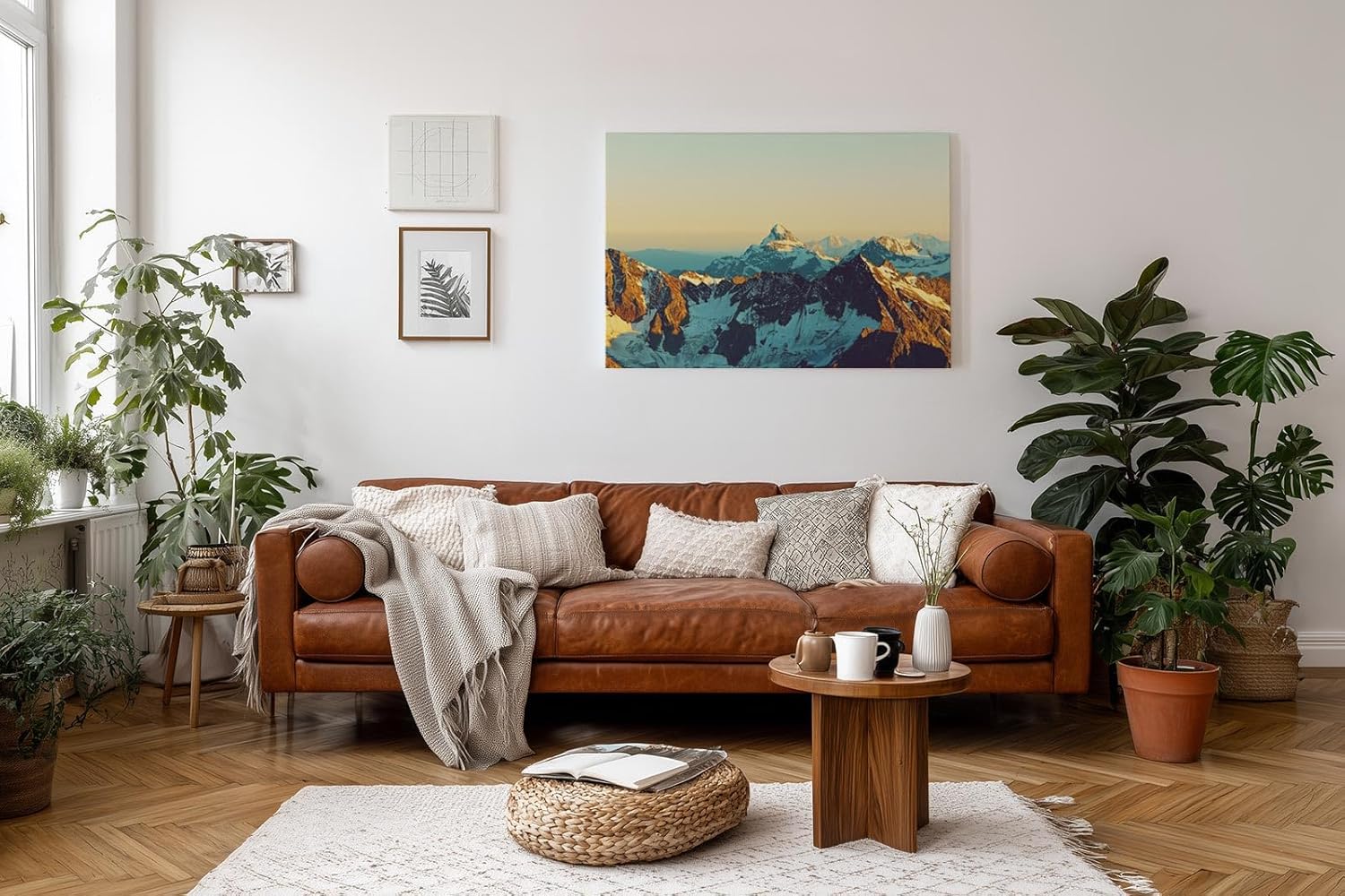 Sinus Art Wandbild 120x80cm Imposantes Alpenpanorama mit goldener Lichtstimmung für kraftvolle Raumwirkung