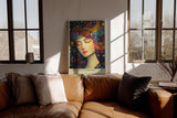Paul Sinus Wandbild in 40x60cm Eclipse of Thought Künstlerisches Frauenporträt mit bunten, kreisförmigen Mustern im Haar für lebendige und inspirierende Raumgestaltung