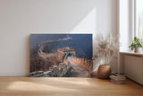 Sinus Art Wandbild 120x80cm Verlaufende Mauerzüge durch hügelige Landschaft in weichem Licht