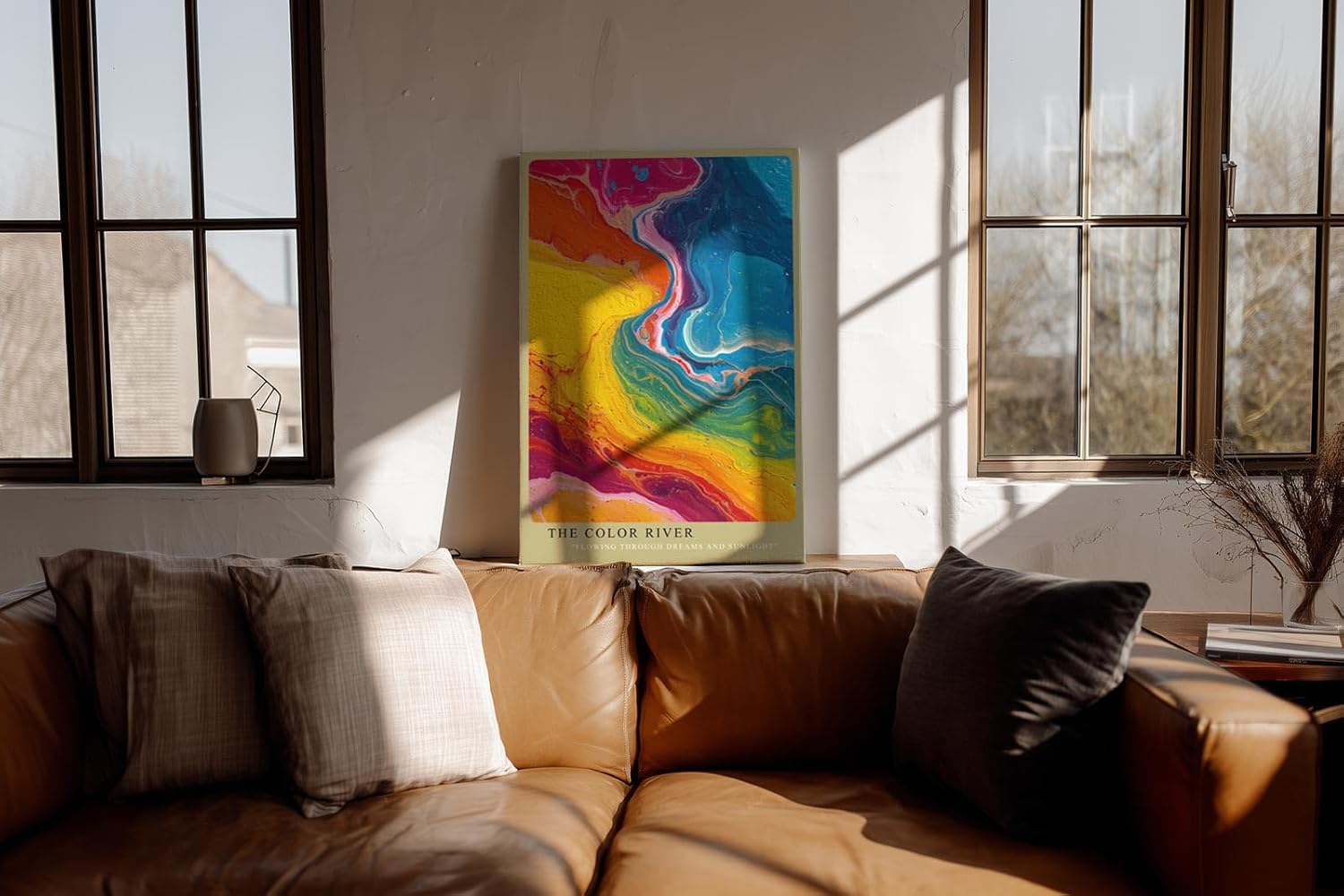 Paul Sinus Wandbild in 40x60cm The Color River – Abstrakte Flussform in leuchtenden Gelb-, Blau-, Rotund Grüntönen