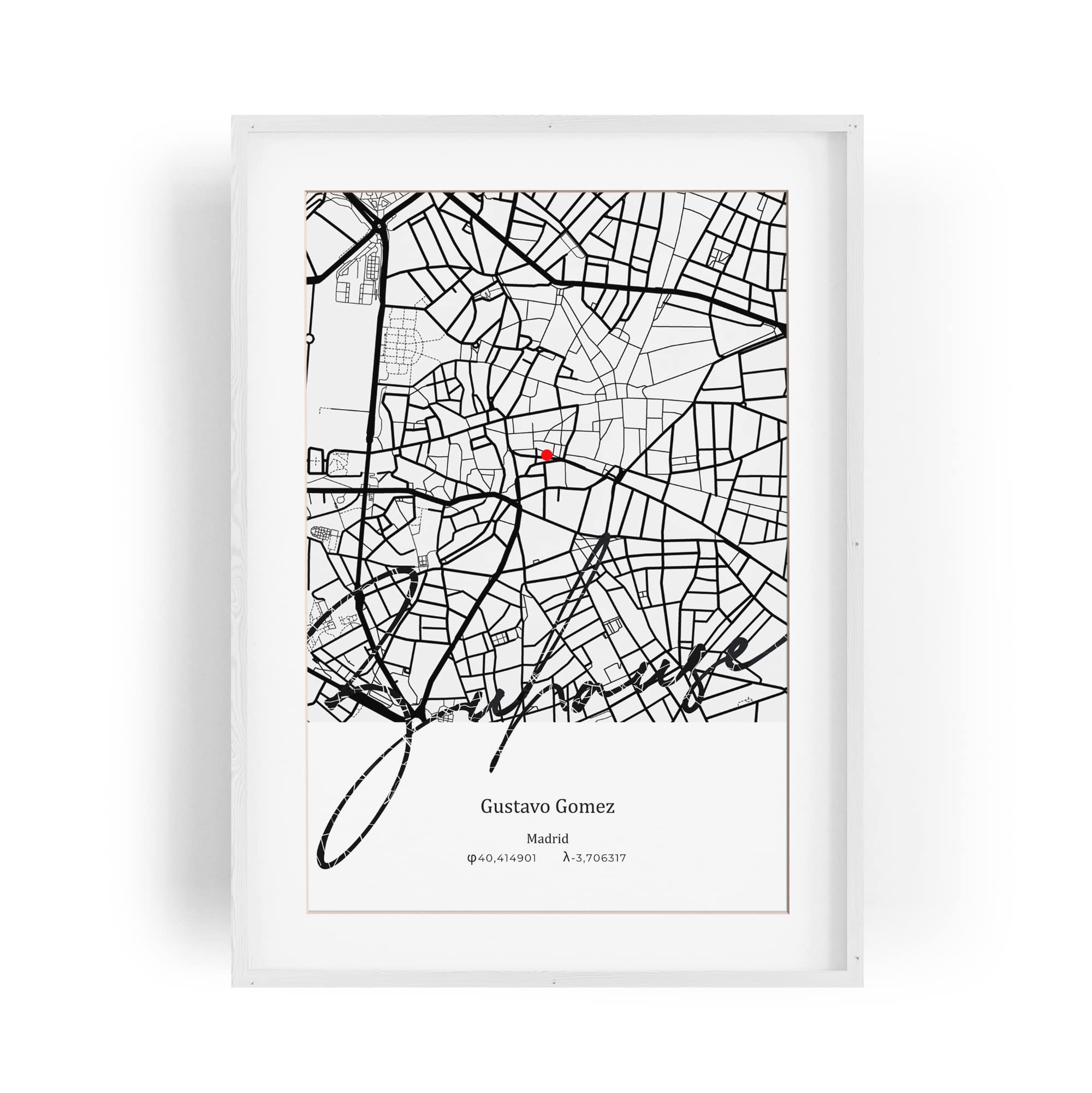 Paul Sinus Bilderrahmen personalisiert mit deinen GPS Koordinaten und Namen. 30cm x 42cm Holz Wechselrahmen mit Glas und Passepartout. Geschenkidee. Individuelle Stadtkarte. (ohne Rahmen)
