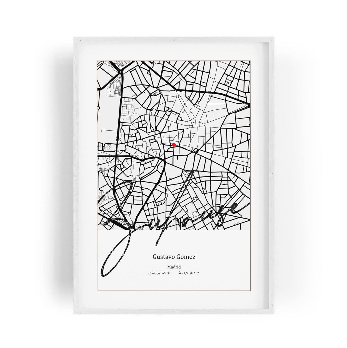 Paul Sinus Bilderrahmen personalisiert mit deinen GPS Koordinaten und Namen. 30cm x 42cm Holz Wechselrahmen mit Glas und Passepartout. Geschenkidee. Individuelle Stadtkarte. (ohne Rahmen)