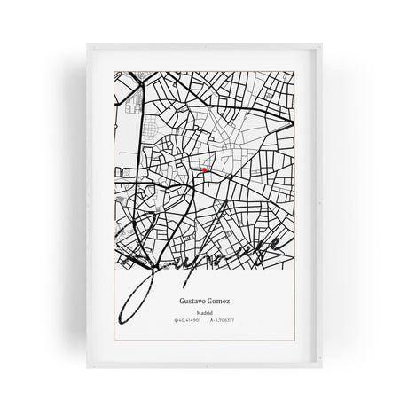 Paul Sinus Bilderrahmen personalisiert mit deinen GPS Koordinaten und Namen. 30cm x 42cm Holz Wechselrahmen mit Glas und Passepartout. Geschenkidee. Individuelle Stadtkarte. (ohne Rahmen)
