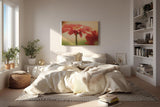Sinus Art Wandbild 120x80cm Emotionale Nahaufnahme einer roten Gerbera mit schimmernden Tautropfen auf den Blütenblättern