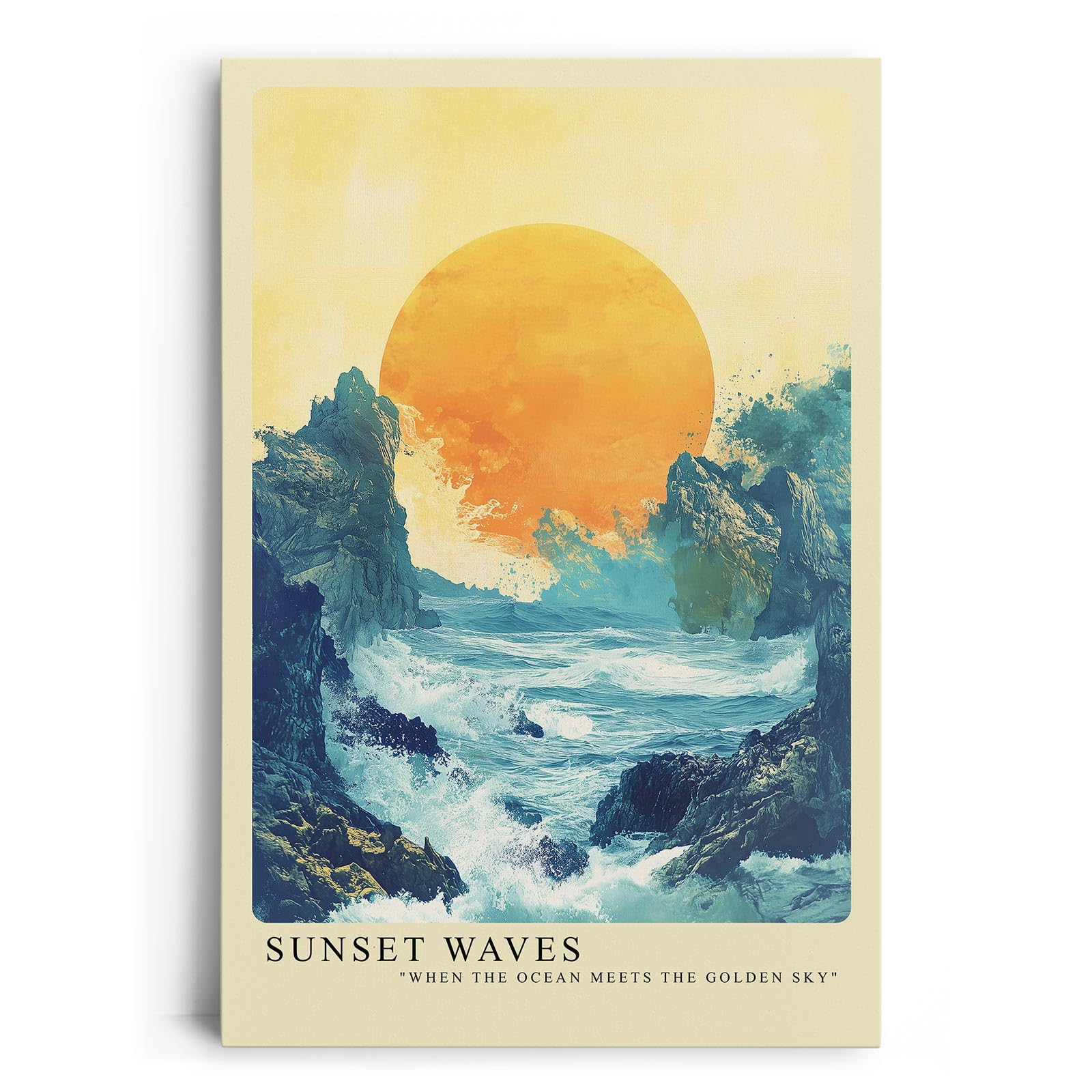 Paul Sinus Leinwandbild 60x90cm Leinwandbild Sonnenuntergangswellen – Eindrucksvolle Landschaft mit leuchtender Sonne und aufgewühltem Meer