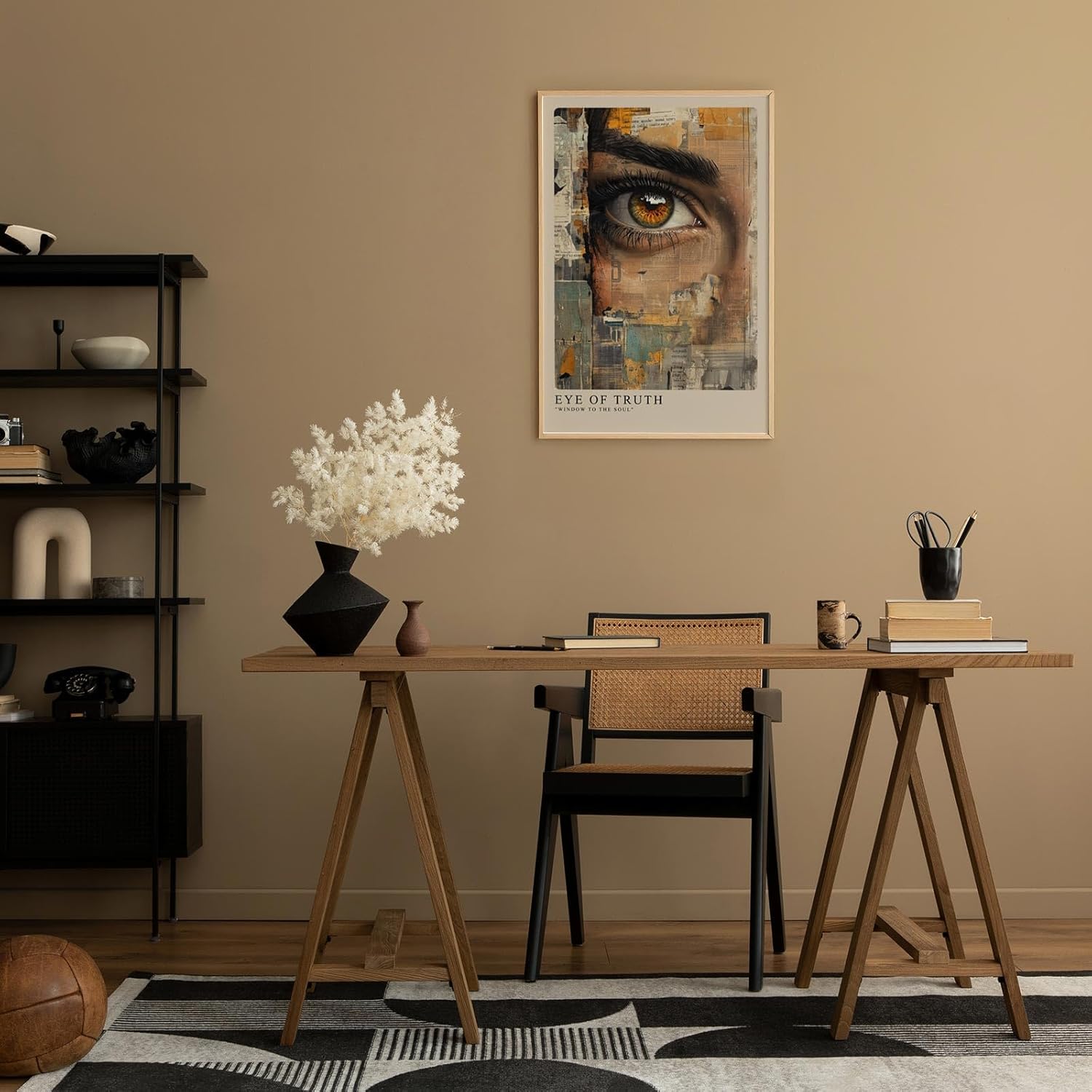 Paul Sinus Leinwandbild 60x90cm realistisches Auge mit abstrakter Collage aus Vintage-Zeitungselementen – kunstvolles Leinwandbild