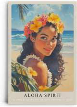 Paul Sinus Leinwandbild 80x120cm Aloha Spirit – Frau, Hawaii, Tropen, Blumenkranz, Strand, Ozean, Sonne, Natur, Exotik, Schönheit, Wärme, Leichtigkeit
