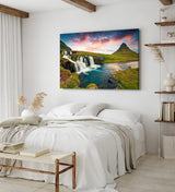 Paul Sinus Wandbild 120x80cm Island Kirkjufellsfoss Landschaft Berge Grün Wasserfall