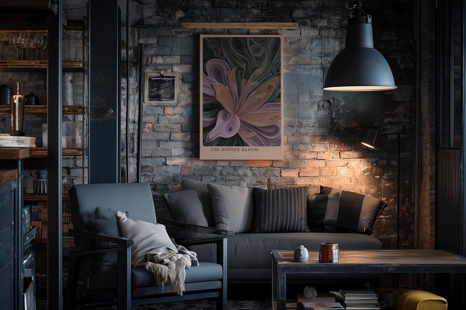 Paul Sinus Wandbild in 40x60cm The Hidden Bloom – Abstraktes Blumenmotiv in gedeckten Rosa-, Lilaund Grüntönen mit plastischer Struktur