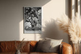 Paul Sinus Wandbild in 40x60cm The Monochrome Crane mit Kranich und Blüten in Schwarz-Weiß-Optik für stilvolle Wandgestaltung