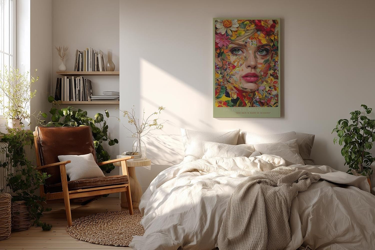 Paul Sinus Wandbild in 40x60cm The Floral Mosaic mit kunstvollem Frauenportrait aus farbigen Blütenfragmenten für moderne Wandgestaltung