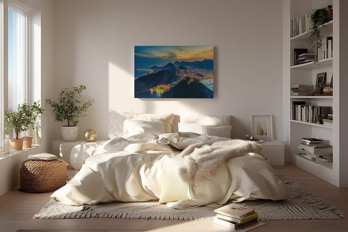 Sinus Art Wandbild 120x80cm Blick auf die Lichter von Rio mit markanter Silhouette des Zuckerhuts und tropischem Flair