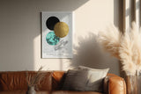 Paul Sinus Wandbild in 40x60cm Elemental Order – Minimalistische Vierkreiskomposition in Schwarz, Gold, Türkis und Marmorstruktur