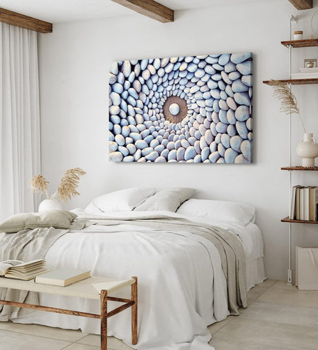 Paul Sinus Wandbild 120x80cm Runde weiße Steine Kunstvoll Steinkreis Strand