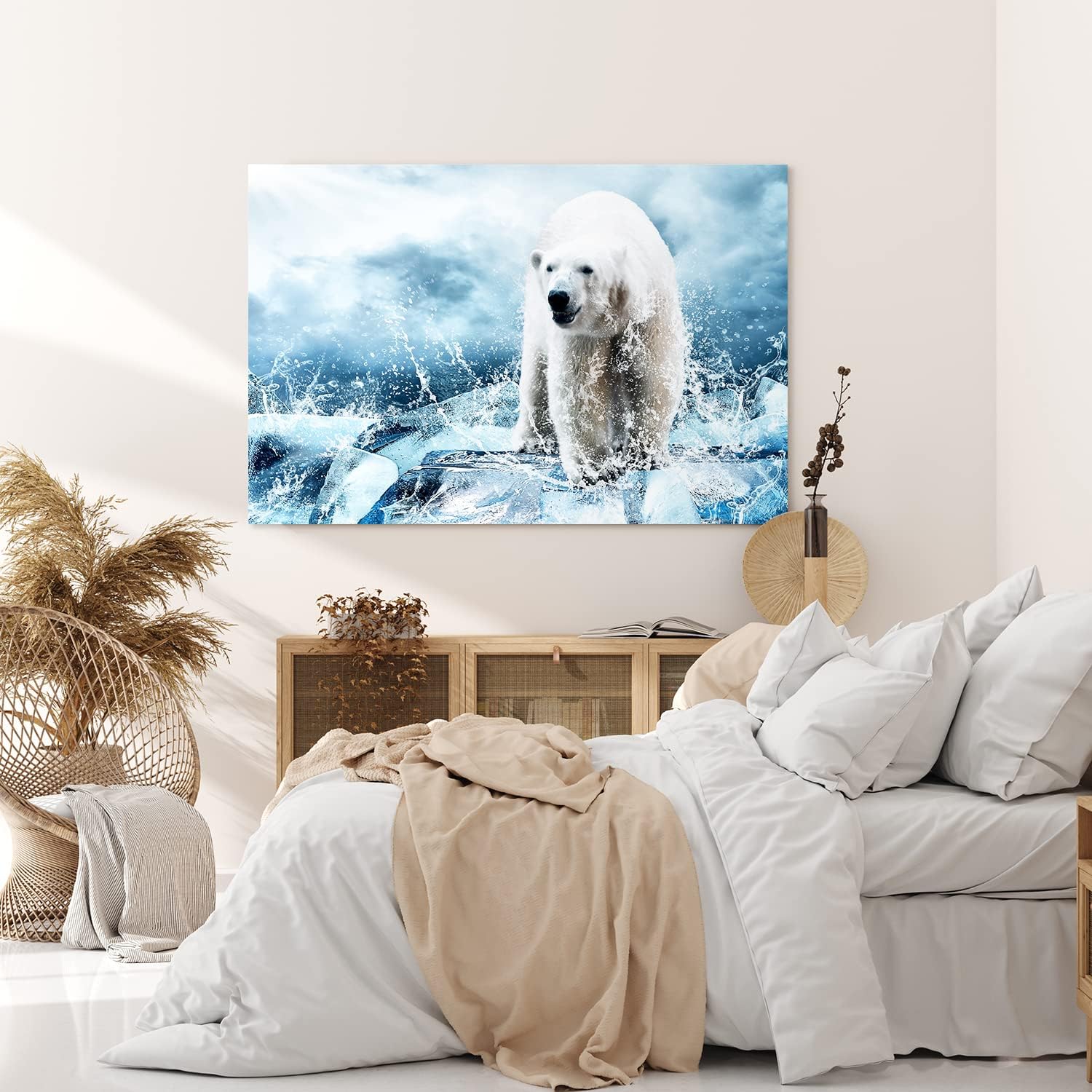 Paul Sinus Wandbild 120x80cm Eisbär Eis Wild Fotokunst Blau Ausdrucksstark Wasser