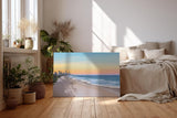 Sinus Art Wandbild 120x80cm Strand und Skyline in perfekter Balance – modernes Motiv zwischen Natur und Stadt