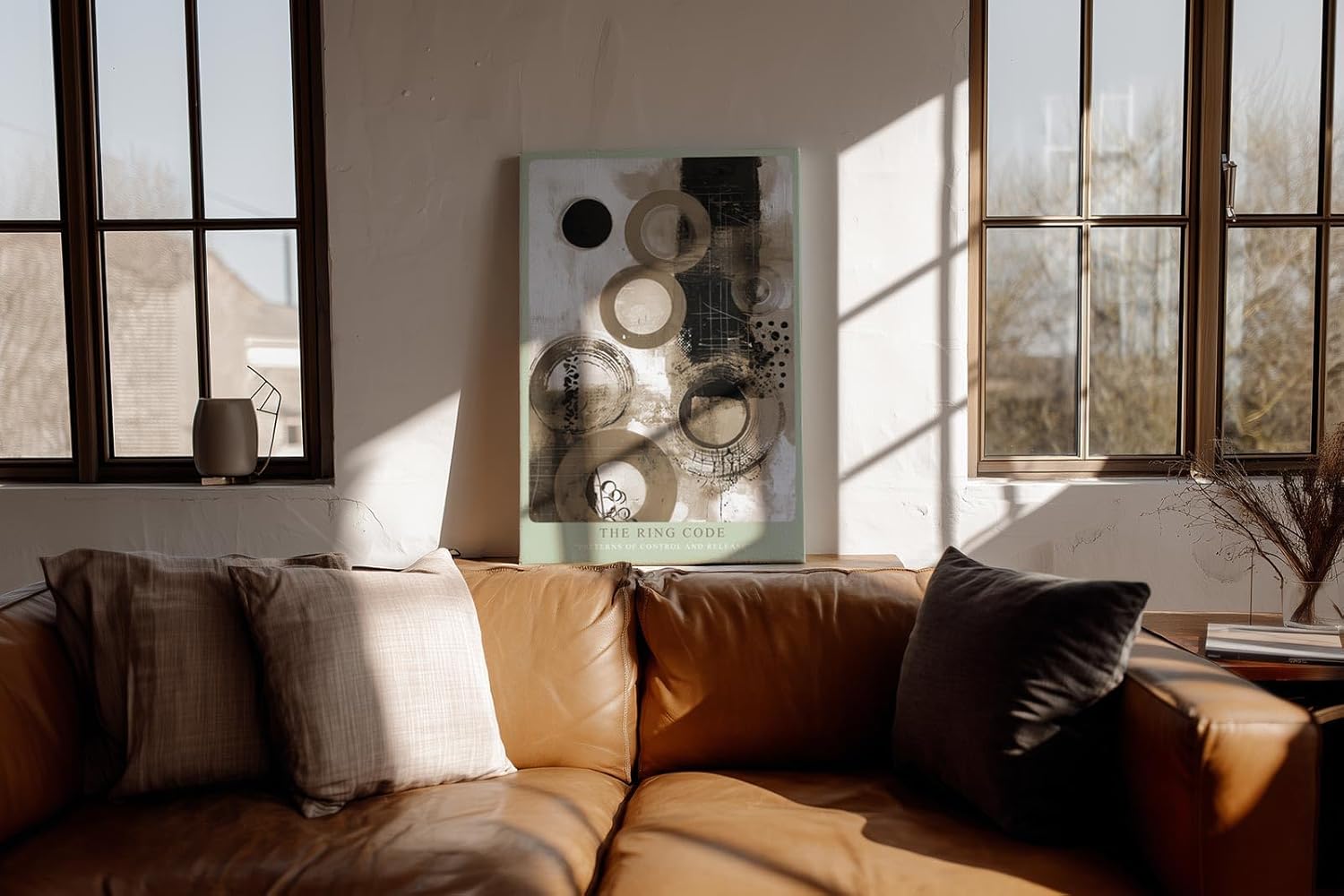 Paul Sinus Wandbild in 40x60cm The Ring Code – Abstrakte Komposition in Sepiaund Grautönen mit markanten Kreisund Linienmustern
