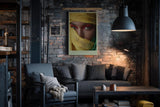 Paul Sinus Wandbild in 40x60cm The Silk of Secrets – Intensiver Blick mit gelbem und grünem Tuch umhüllt