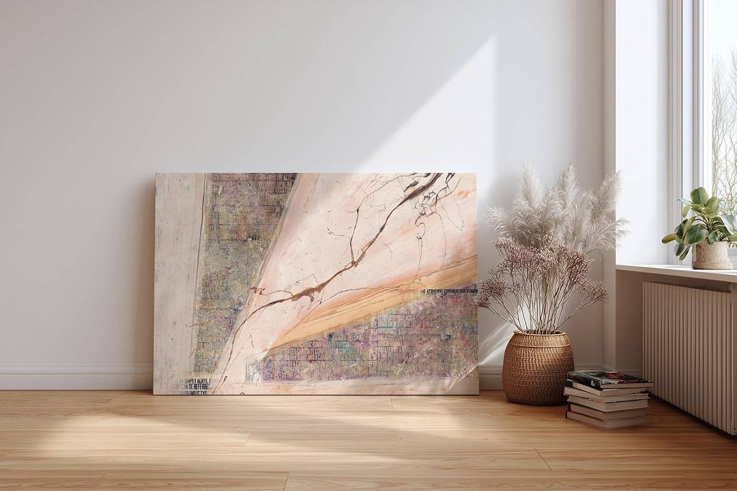Sinus Art Wandbild 120x80cm Textcollage mit sanftem Verlauf in Beige, Rosa und zarten Lila-Tönen