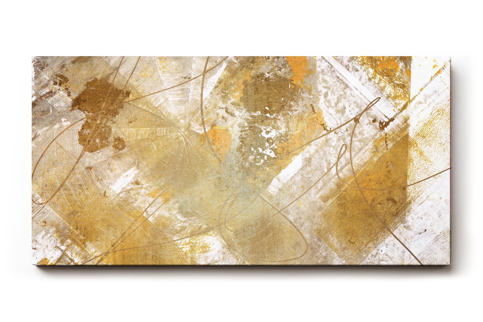 Sinus Art Wandbild 120x80cm Goldfarbene geometrische Formen und Linien auf hellem Hintergrund