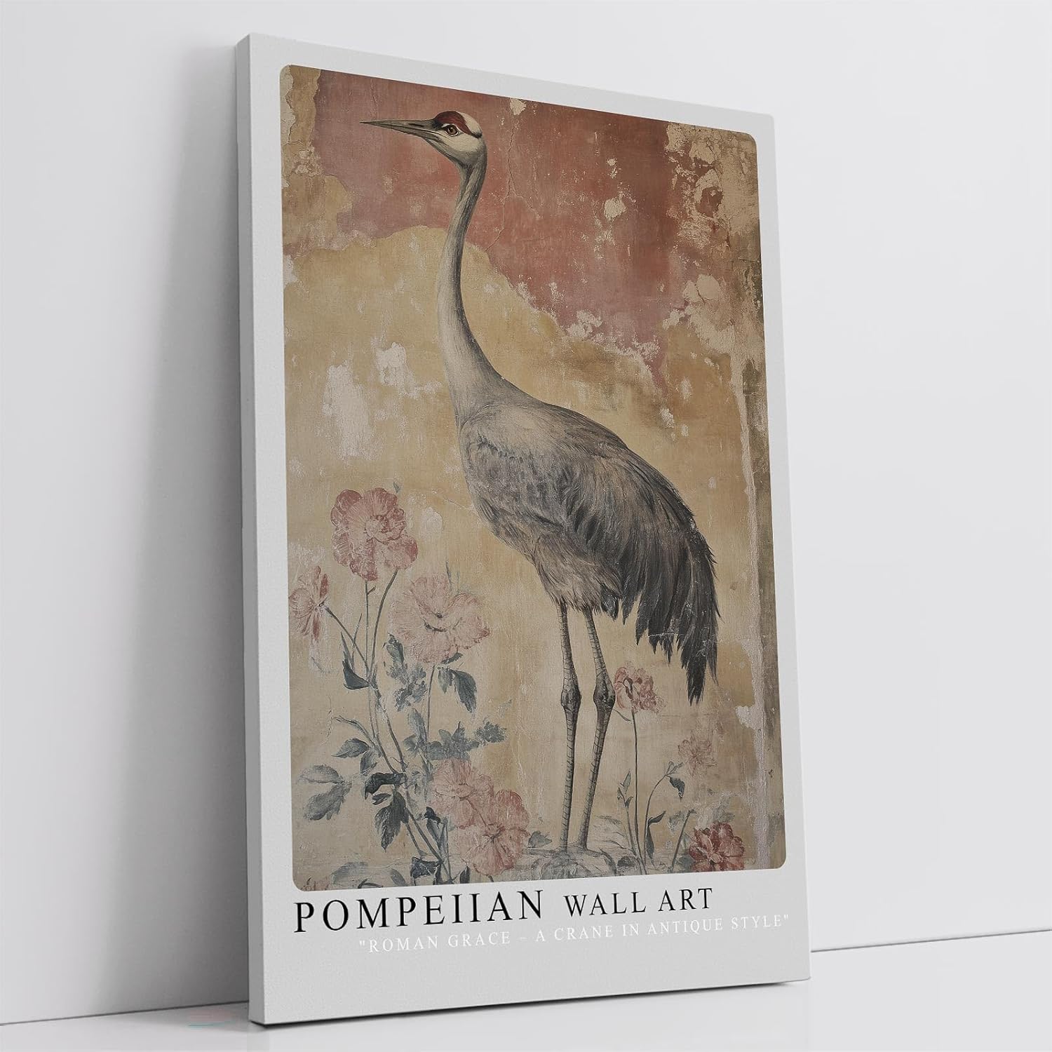 Paul Sinus Leinwandbild 60x90cm Pompeian Wall Art Leinwandbild antiker Kranich im römischen Stil florale Elemente