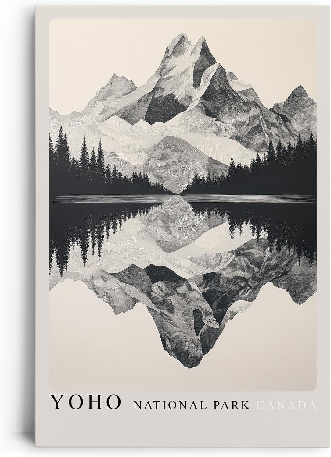 Paul Sinus Leinwandbild 80x120cm Yoho Nationalpark – Detaillierte Berglandschaft in monochromer Eleganz mit Spiegelung im See und feinen Schattierungen