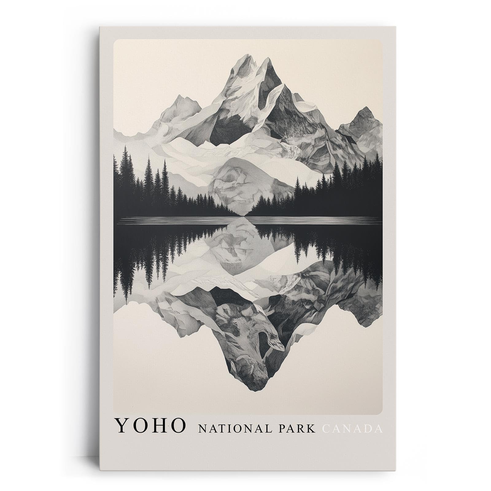 Paul Sinus Leinwandbild 80x120cm Yoho Nationalpark – Detaillierte Berglandschaft in monochromer Eleganz mit Spiegelung im See und feinen Schattierungen