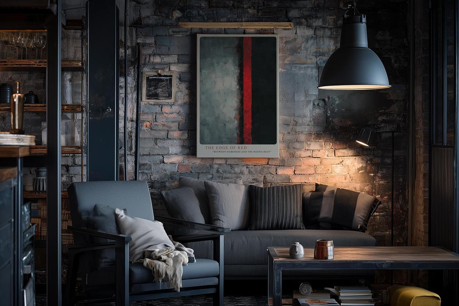 Paul Sinus Wandbild in 40x60cm The Edge of Red – Abstraktes Kunstwerk mit starkem Farbkontrast zwischen Schwarz, Grau und Rot
