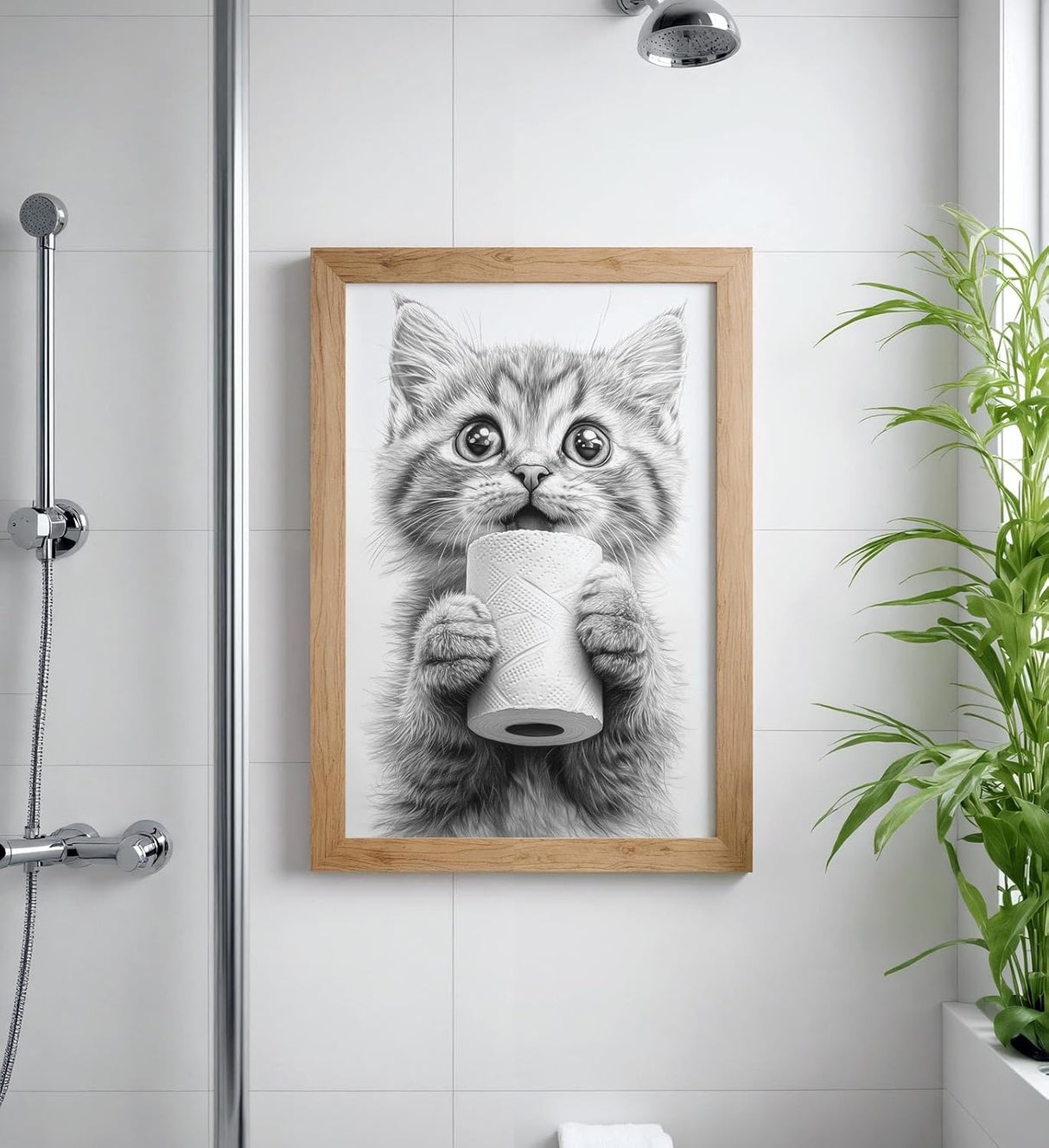Paul Sinus Poster/Leinwandbild/Rahmenoption Lustiges Katzenbild – Niedliche Klo-Deko fürs Gäste-WC – Perfekt für Humorvolle