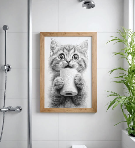 Paul Sinus Poster/Leinwandbild/Rahmenoption Lustiges Katzenbild – Niedliche Klo-Deko fürs Gäste-WC – Perfekt für Humorvolle