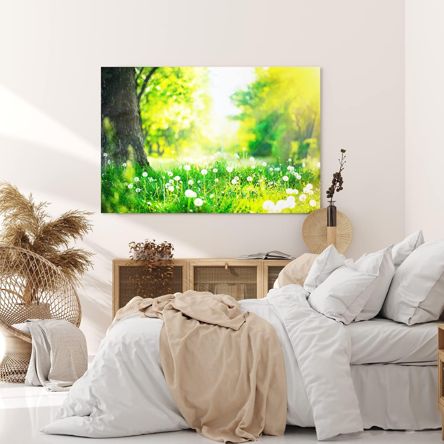 Paul Sinus Wandbild 120x80cm Grüne Wiese Pusteblumen Baum Sonnenschein Sommer