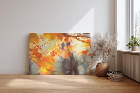 Sinus Art Wandbild 120x80cm Warmes Herbstlaub im Licht für stimmungsvolle und behagliche Wohnatmosphäre