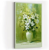 Paul Sinus Wandbild in 40x60cm Symphony in White stilvolles Stillleben mit weißen Lilien und Blüten in Vase vor grünem Hintergrund