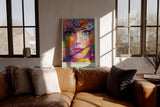 Paul Sinus Wandbild in 40x60cm The Flowered Mind Farbenprächtiges Frauenporträt mit floralen Mustern und verspielter Farbvielfalt für kreative Raumakzente