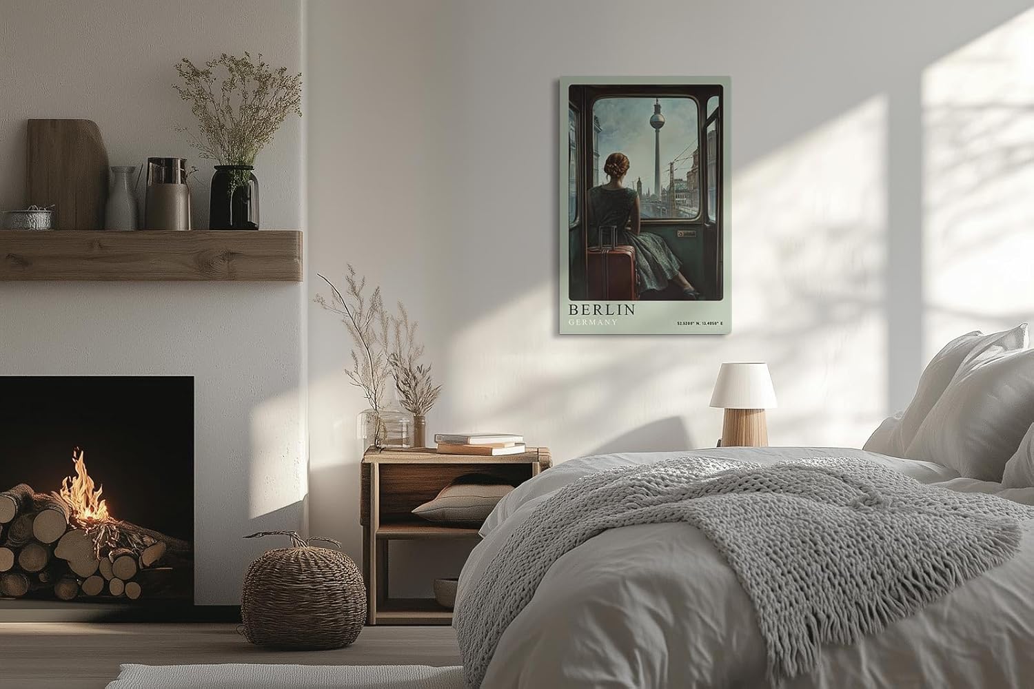 Paul Sinus Leinwandbild 40x60cm Leinwandbild Berlin Nostalgie Retro Zugreise Fernsehturm Stadtblick Vintage Atmosphäre Vergangenheit Zukunft Sehnsucht
