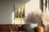 Paul Sinus Wandbild in 80x120cm Reflection Regatta – Goldene und weiße Segelboote in harmonischer Komposition auf spiegelndem Wasser