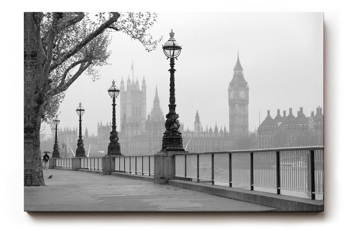 Sinus Art Wandbild 120x80cm Klassische London-Szene mit Laternenreihe und ikonischer Silhouette – elegant und urban